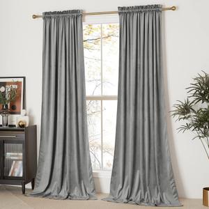 NICETOWN Super Soft Velvet Curtains 84 inches, Sound Reducing Cold Heat Insulated Heavy Matt Room Darkening Panels for Living Room (Light Grey, 2 Panels)