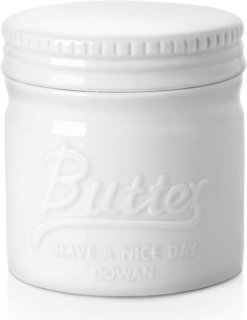 DOWAN Butter Crock, French Butter Dish for Spreadable Soft Butter, Ceramic Butter Keeper With Lid for Countertop, Butter Dish With Waterline, Housewarming Gift, Kitchen and Home Decor, Soft White