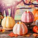 MTLEE 3 Pcs Pumpkin Flameless Candles, LED Battery Operated Pumpkin Candles Lights Decorations Set for Thanksgiving Fall Party Decor