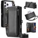 Compatible with iPhone 17 PRO MAX Wallet Case,RFID Blocking PU Leather Phone Case Women Men Kickstand flip Cover Wrist Strap Zipper Credit Card Holder Slots for Apple 17 PRO MAX,Black