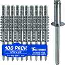 Pop Rivets - 3/16" x 1/8" (100 pcs) Heavy Duty, Open-End, Low Carbon Steel, Dome-Head Blind Rivets, Corrosion-Resistant & High Shear Strength, 6-2 Gap 0.020"-0.125"