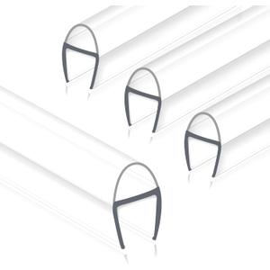Frameless Shower Door Seal Strip 4 Pack x 39 Inch U for 3/8" Thick Glass Shower Door Side Seal Strip Bottom Seal Door Sweep Ultra Clear Polycarbonate, Stop Showers Leaks Create A Water Barrier