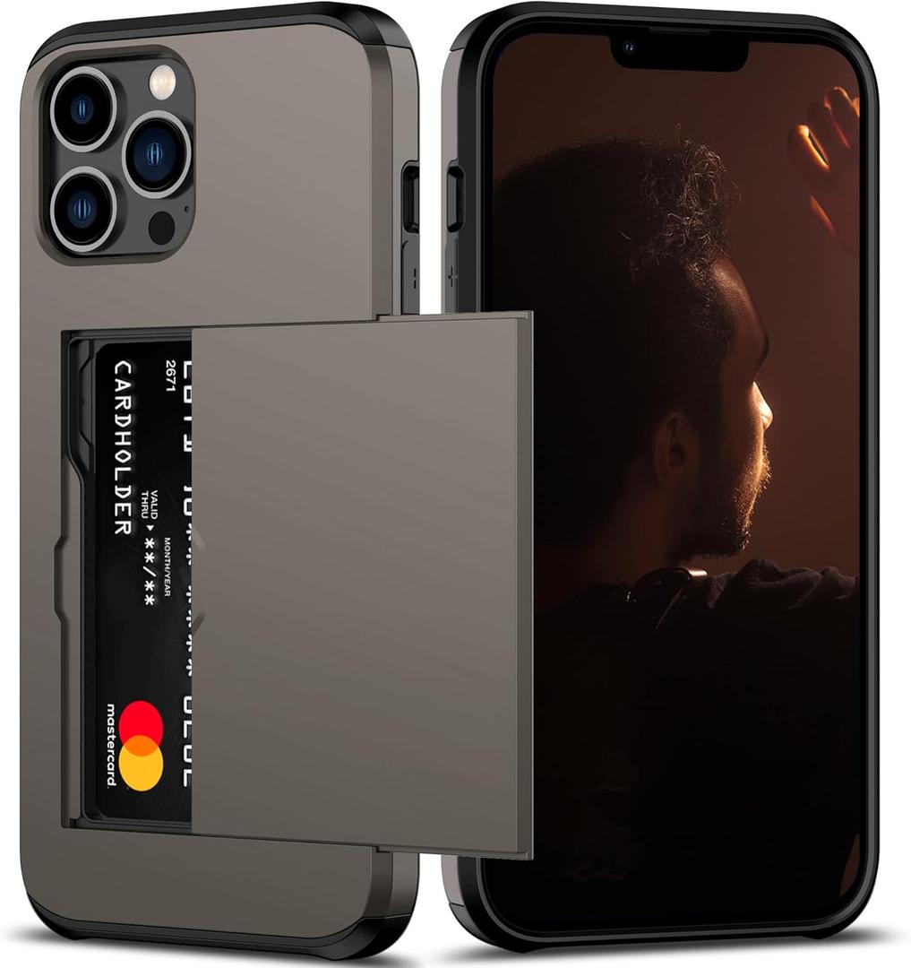 Nvollnoe for iPhone 13 Pro Max Case with Card Holder Heavy Duty Protective Dual Layer Shockproof Hidden Card Slot Slim Wallet Case for iPhone 13 Pro Max for Women&Men(Coffee)
