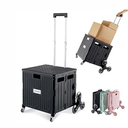 MACOPRO Foldable Utility Cart with Stair Climbing Wheels, Collapsible Rolling Crate with Telescoping Handle, Folding Shopping Trolley Handcart Grocery Book File Tool Teacher Storage Basket (Black)