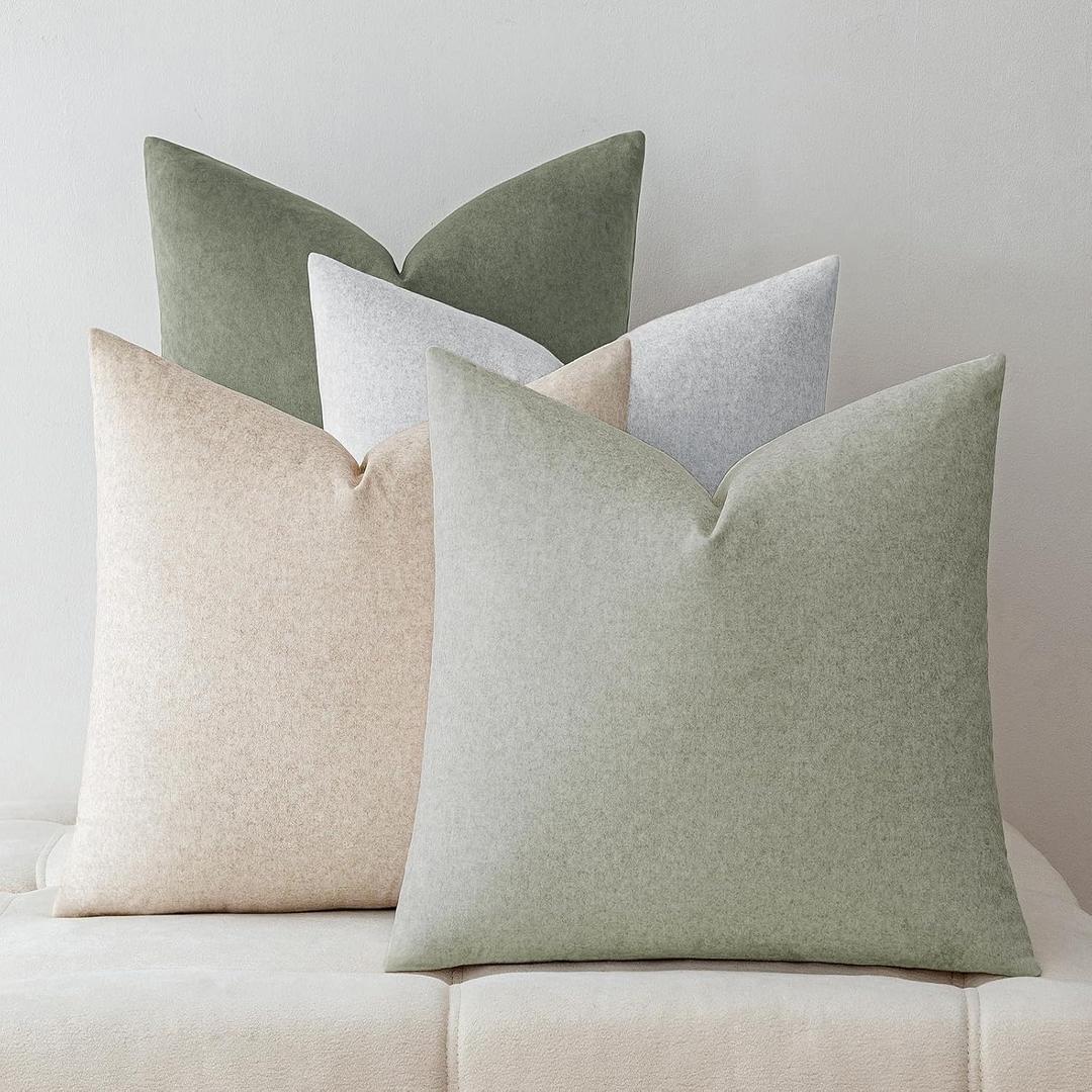 A Moment Waterproof Throw Pillow Covers Set of 4,18x18 Inch Outdoor Stain Resistant Pet Friendly Pillowcases Cushion Covers for Patio Sofa and Living Room,Green