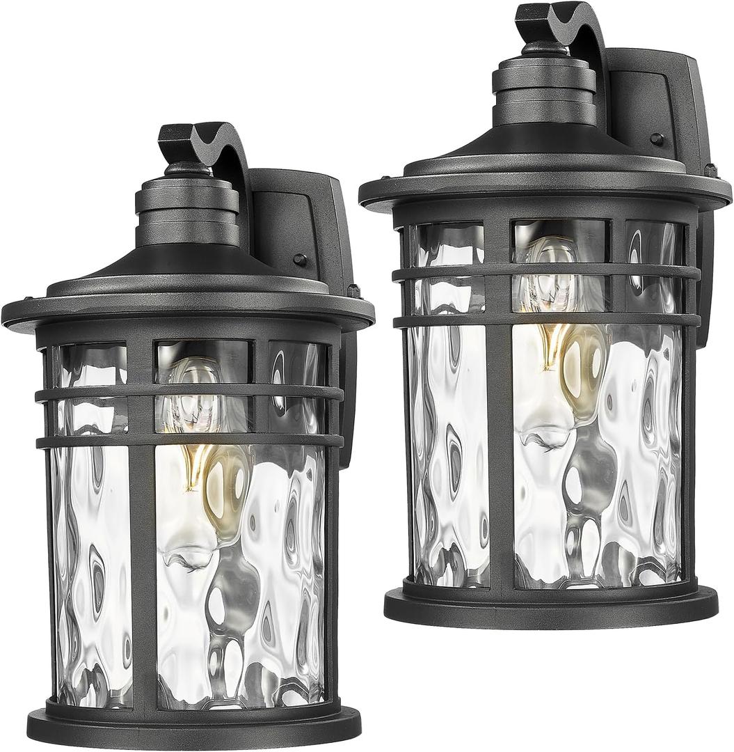 Darkaway 2pcs Large Outdoor Porch Lights Wall Mount, 15inch Outside Light Fixtures Sconces Wall Lighting with Water Ripple Glass Waterproof Exterior Lights for Patio Yard Garage, 15"-2Pack