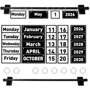 2026 Upgraded Magnetic Rod Black and White Flip Calendar for Classroom, Classroom Calendar Date Cards Black and White Classroom Decor Bulletin Board Set