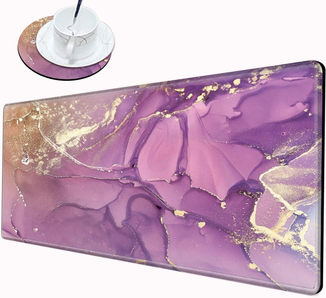 Gaming Mouse Pad for Desk Mat 12x24 Purple Marble Mousepad Large XL Desk Pad Long Extended Computer Mat Big XXL Mouse Mat for Wireless Mouse Non Slip Work Girl