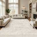 Homemate Washable Rug 9x12 Area Rugs - Vintage Faux Wool Rugs for Living Room Bedroom Dining Room - Non Slip Foldable Carpet Indoor Area Rug for Home Decor（9'x12', Beige)