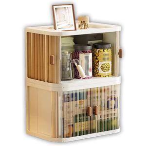Desktop Storage Box Foldable and Assembly Free Sliding Door Design Ideal for Cosmetics Organization Office Desk Storage and Kitchen Storage