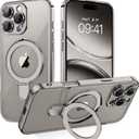 GUAGUA for iPhone 16 Pro Max Case with Stand, Magnetic Clear Cases Plating Edge Invisible Ring Holder Shockproof Protective Kickstand Phone Case for iPhone 16 Pro Max 6.9 inch, Natural Titanium