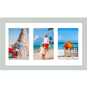 Vittanly 8x14 Picture Frames Collage, Displays 3Pcs 4x6 Pictures with Mat, 4x6 Collage Picture Frame for Horizontal or Vertical Display, Light Gray Green, 1 Pack