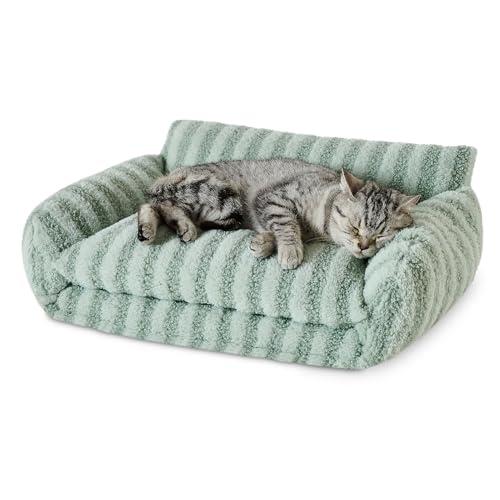 Hollypet Cat Bed Fluffy Plush Mutifuctional Double-Layer Soft Pet Couch Orthopedic Sofa Nest Beds for Small Cats and Dogs, Light Green (21x15x8 inch)