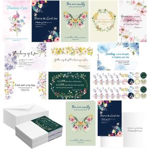 50 Pcs Religious Thinking of You Cards Bulk with Biblical Scripture Verses Blessing 10 Designs 4 x 6 Inch Christian Inspirational Thinking of You Greeting Card with Envelopes(Elegant Flower)