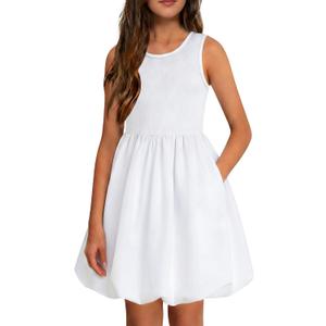 ALISISTER Girls Dresses Summer Sleeveless Bubble Dress Short Sundress with Pockets 9-10 Years