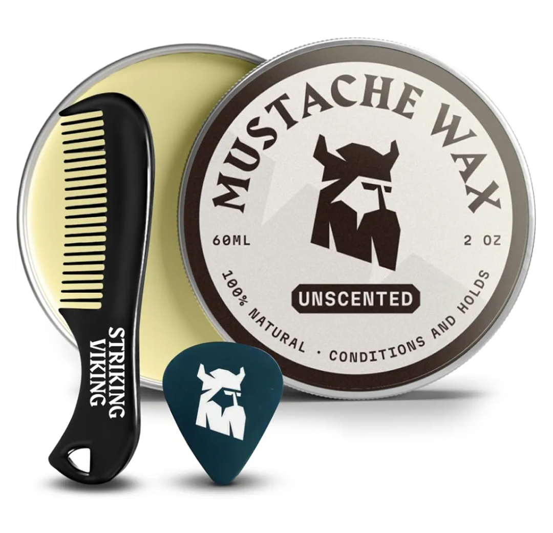 Striking Viking Mustache Wax & Comb Kit - 2 Oz, Medium/Strong Hold, Unscented, 1 Pocket Comb - Mustache Grooming Kit for Men - Moisturize, Tame & Style - Non-Greasy, with Beeswax