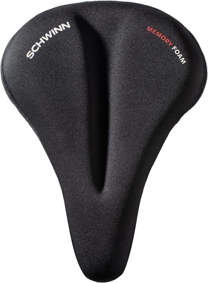 Schwinn Comfort Bike Sport Seat Cover, Sport Memory Foam Padding Dual Strap, Fits Most Seats for Standard or Stationary Bikes (Black/Memory Foam Dual Strap Sport)