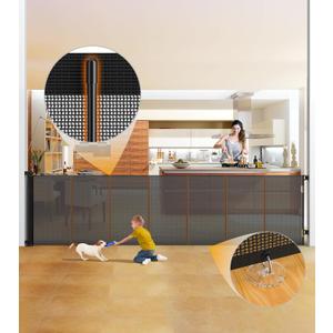 200'' Retractable Baby Gates Extra Wide, 42'' Extra Tall Dog Gate, 16 FT Black Child Pet Safety Fence, Indoor Outdoor Long Mesh Gate with Reinforcement Rods for Stairs, Garage, Decks, Driveway, Patio