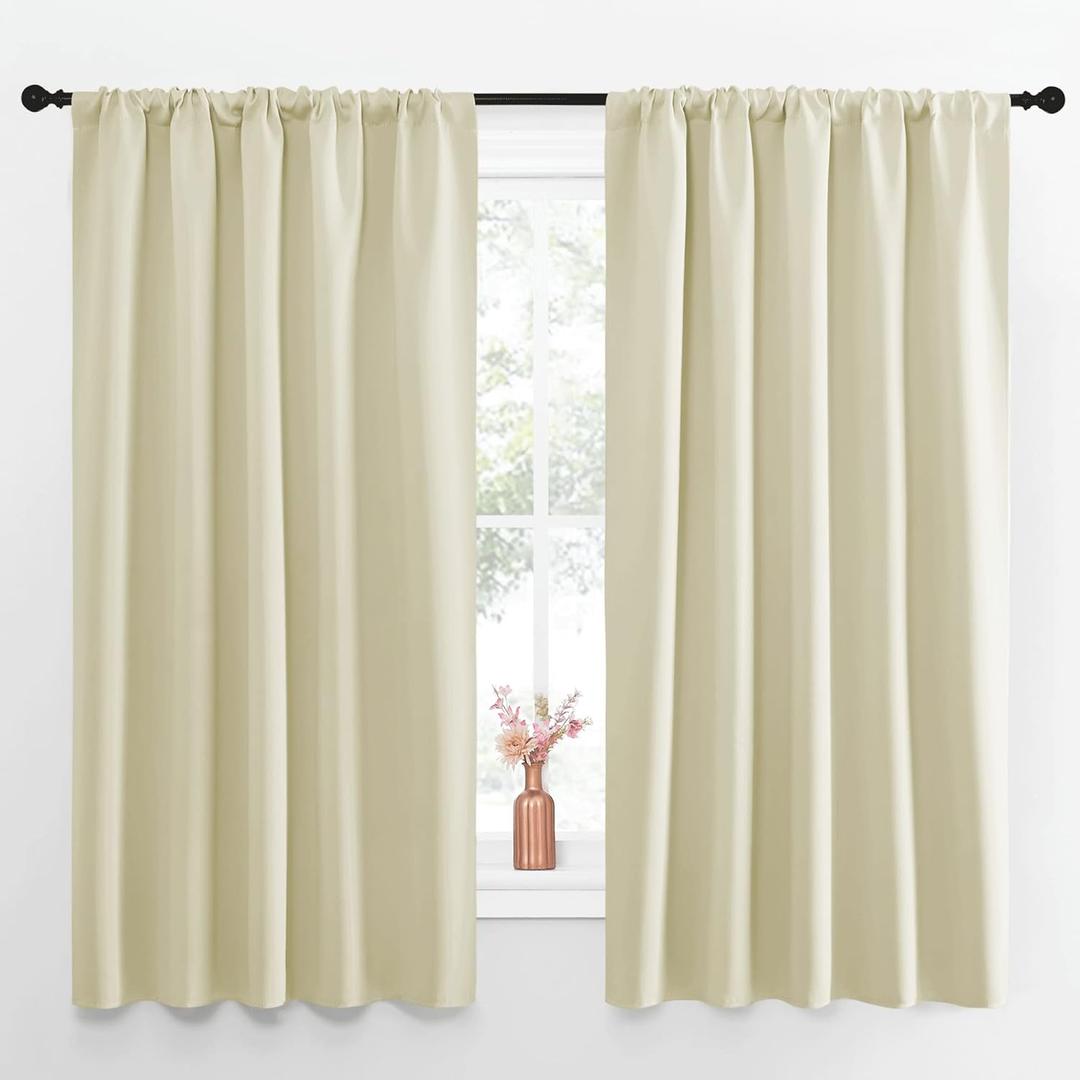 NICETOWN Blackout Curtains for Living Curtains, Room Darkening Curtains & Drapes for Kids Bedroom, Home Decoration Draperies (Beige, 52 in x 63 in (W x L), 2 PCs)
