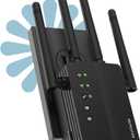 WiFi Booster, 1200Mbps WiFi Extender Signal Booster for Home, 12880 Sq Ft Coverage, 105 Devices, Dual Band 2.4/5GHz Internet Extender WiFi Booster (Black)