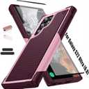 Heavy Duty Case for Samsung Galaxy S22 Ultra 6.8 Inche, 4 Corners with Airbags[12ft Drop Protection], Non-Slip Textured Grip Bumper Support Wireless Charging Drop Resistant Case -Rose/Pink