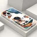 for iPhone 15 Plus Case, Astronaut Side Creative Pattern Designs Liquid Silicone Shockproof Soft Phone Cover for iPhone 15 Plus, Astronaut Rice White