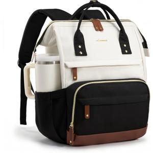 LOVEVOOK Laptop Backpack for Women, 15.6 Inch Work Business Backpacks Purse With Large Capacity, Waterproof Nurse Bag College Bookbag for School, Waterproof Casual Daypack for Travel (Beige-Black)