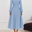 ZESICA Women's Long Sleeve Midi Dresses 2026 Fall Square Neck Swing A Line Wedding Guest Evening Prom Dress (Blue, L)