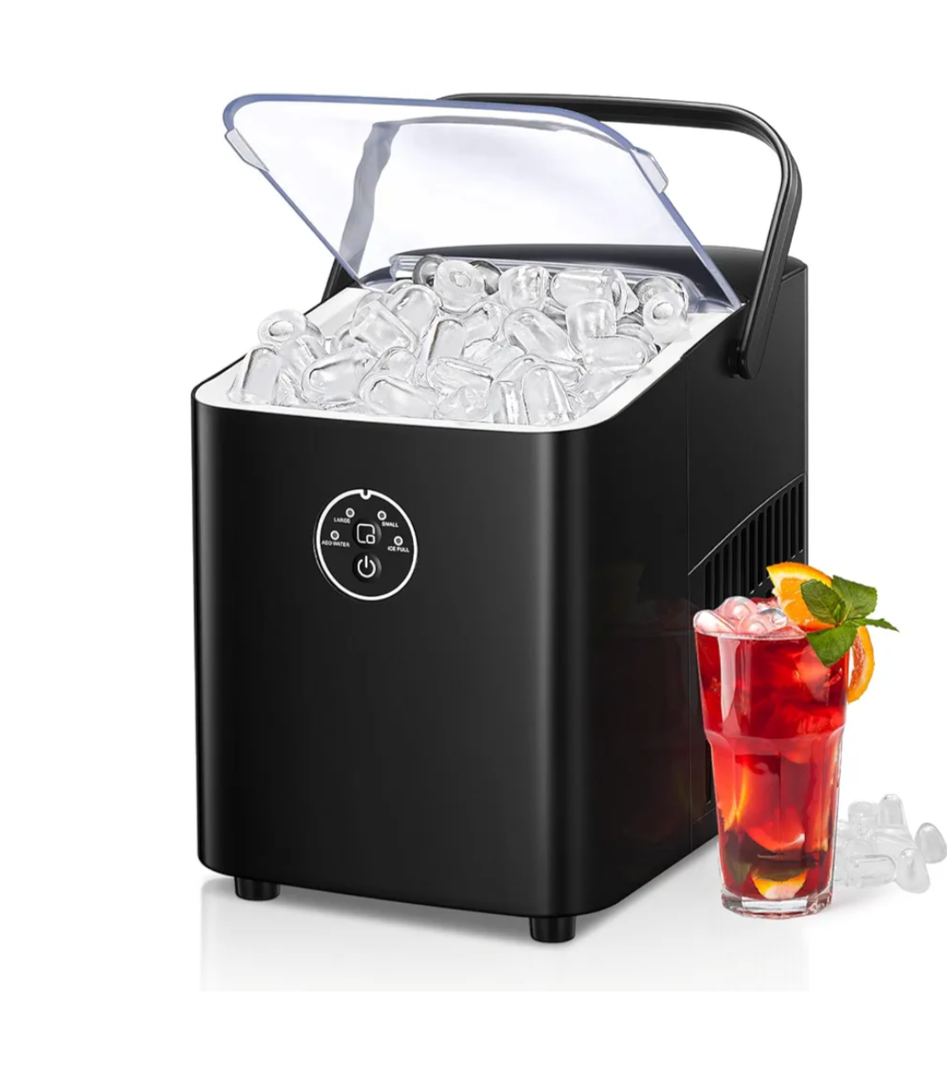 Ice Makers Countertop, Portable Ice Maker Machine with Handle, Self-Cleaning Ice Maker, 28Lbs/24H, 8 Ice Cubes Ready in 6 Mins, with Ice Scoop and Basket, for Home/Office/Kitchen, Black