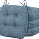 Shinnwa Kitchen Chair Cushions Set of 4, Dual-Layer Memory Foam Dining Chair Cushions, Patented Design Seat Pads with Ties, 16.5 x 16.5 x 3.5in, 4 Pack, Denim Blue