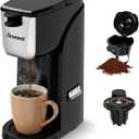2-in-1 Single Serve Coffee Maker for K Cup Pods & Ground Coffee, 6 to 14 oz Brew Sizes, Compact Small Brewer with Dual Buttons, Adjustable Drip Tray for Travel Mugs, Silver