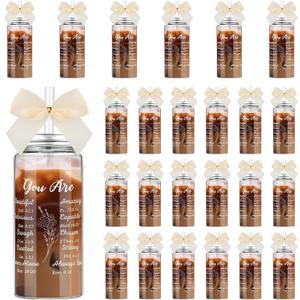 Skylety 24 Pack Christian Gifts Bulk for Mom Teacher Mothers' Day Bible Verse Appreciation Gift Cups Bulk with Lid Straw 13.5 oz Plastic Religious Gifts Tumbler for Mother Teacher Party Favors