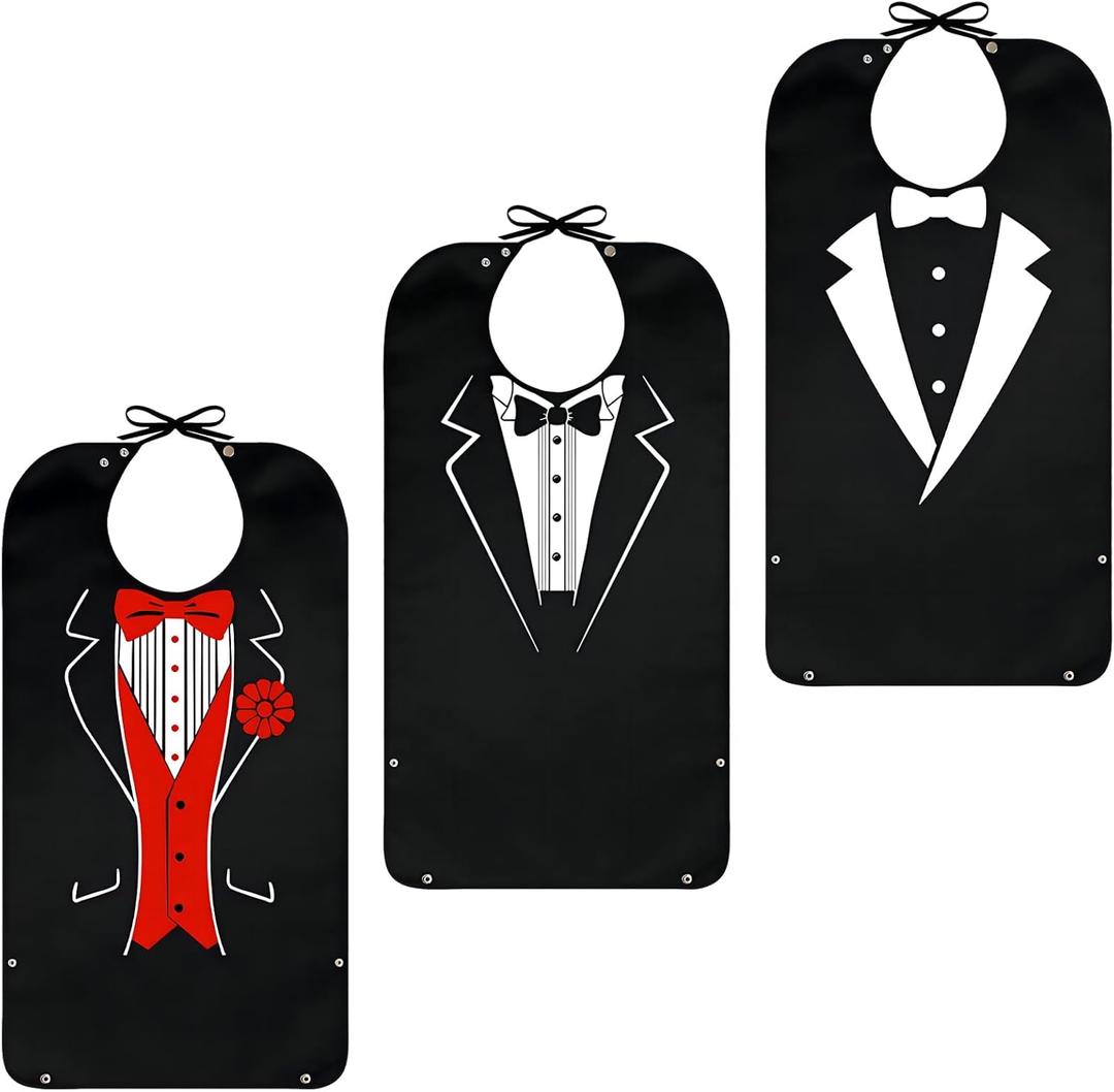 3 x Pafusen 3 Pack Adult Bibs for Men Elderly Seniors, Feeding Bibs for Adults Senior Citizens with Crumb Catcher, Gag Gifts for Men/Dad