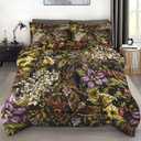 Comforter Set Queen Size, Flower Plants Vintage Moth Soft 3 Pcs Bedding for Kids and Adults, Witch Comforter Set with 2 Pillowcases, for Bedroom Bed Decor (Vintage Floral Skull)