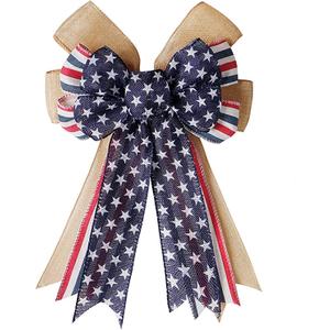 Large Red Blue Stars Bow Burlap Bow Patriotic Wreath Bow Pary Tree Topper for Memorial Day 4th of July Independence Day Indoor Outdoor Decorations 16.5