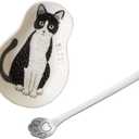 Coffee Spoon Rests and Spoon - Ceramic Cute Cat Spoon Rest Teaspoon Holder Coffee Station Decor Coffee bar Coffee Stirrers Holder for Home Kitchen accessories (Type 1)