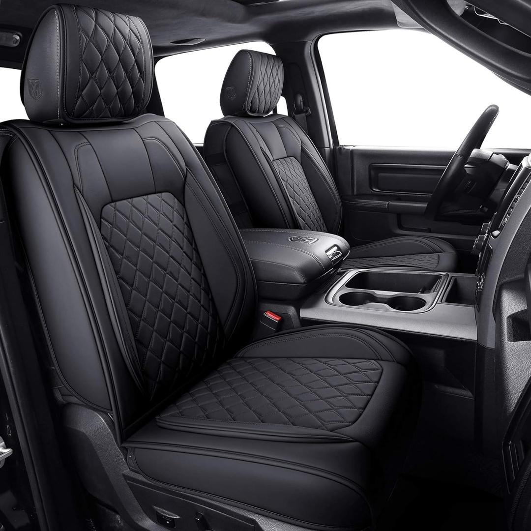 Aierxuan Dodge Ram Car Seat Covers Custom Fit 2009-2026 1500, 2010-2026 2500/3500 Laramie Big Horn Longhorn Crew Quad Regular Cab Waterproof Leather Truck Pickup Cushions(Full Set/Black)