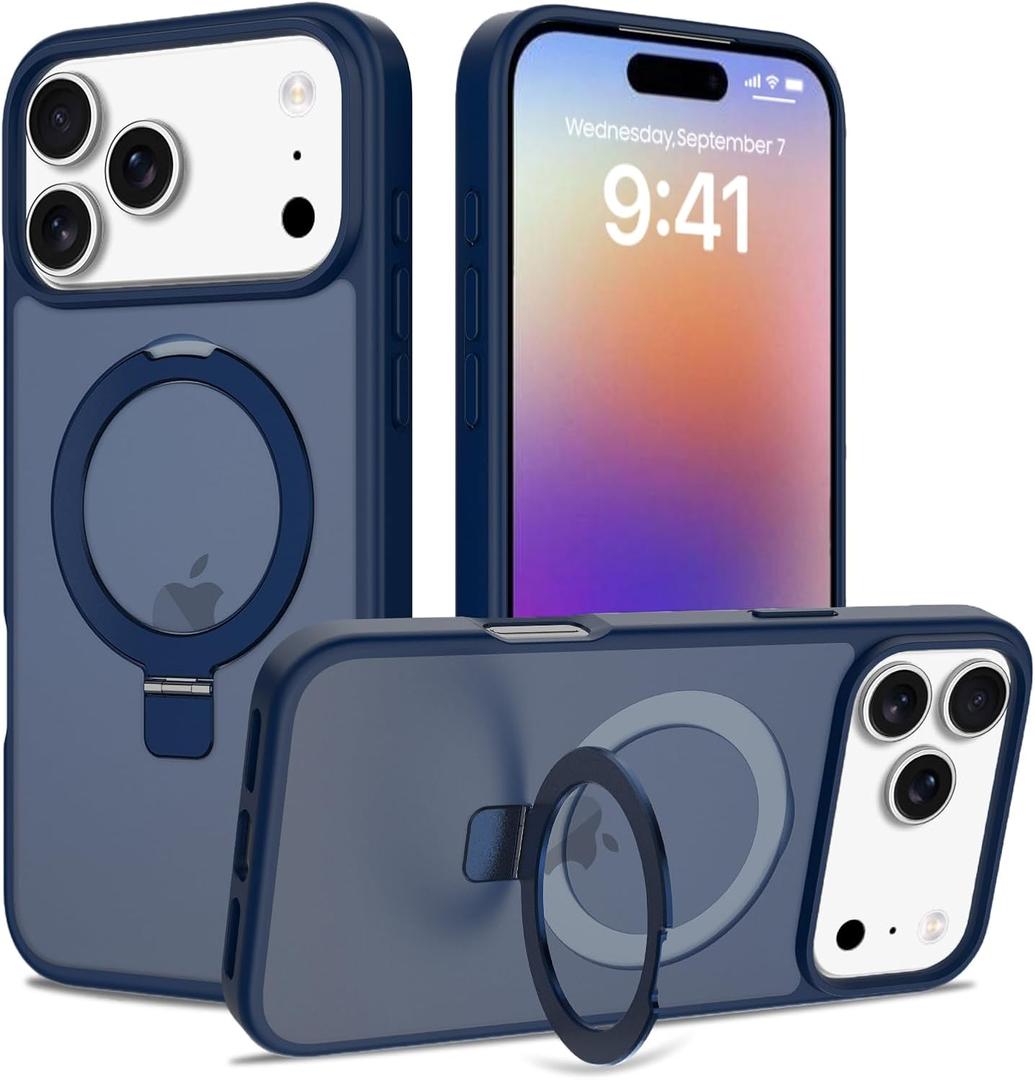 Eastinbox for iPhone 17 Pro Max Case [16FT Military Grade Shockproof], Anti-Slip Anti-Scratch, Slim Translucent Frosted Matte Phone Cover, Case for i Phone17 Pro Max 6.9", Blue Stand