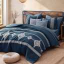 MaiRve Embroidery King Size Comforter Set Navy Blue, Boho Farmhouse Western Bedding Set 7 Pieces, All Season Bed in A Bag Comforter Set with Sheets, Pillowcases & Shams