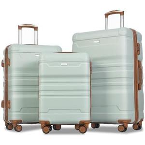 FridayParts Luggage Sets New Model Expandable ABS Hardshell 3pcs Clearance Luggage Hardside Lightweight Durable Suitcase sets Spinner Wheels Suitcase with TSA Lock 20"24"28" (Grey Green and Brown) (Grey Green & Brown)