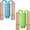 Jump Rope for Kids - Wooden Handle - Adjustable Cotton Braided Fitness Skipping Rope for Toddler Fitness Workout Exercise Outdoor Activity (Green+Blue)