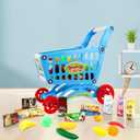 deAO Kids Shopping Cart Trolley for Groceries Toddlers 65 Food Fruit Vegetables Pretend Play Food Role Play Educational Toy Play Kitchen Toys Store Playset (Blue)