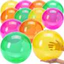 12 Pieces Solid Color Neon Beach Balls - 16 Inch Inflatable Balls, Colorful Clear Pool Ball Bulk for Summer Swimming Pool Game Supplies Theme Party Decorations