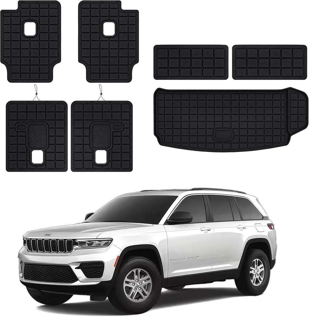 Cargo Mat with Backrest mat for 2021-2025 Jeep Grand Cherokee L (ONLY for 6-Seats), TPE All Weather Car Trunk Mat with Backrest Set & 2nd Backrest Mats for Jeep Grand Cherokee L Accessories