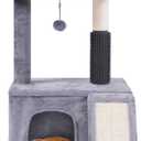 Cat Tree with Self-Grooming Brush and Interactive Toys, Cat Tree Tower for Indoor Cats, Cat Tower with Sisal Scratching Post and Scratching Pads, Cat Condo with Padded Perch, Grey (27.5"Grey)