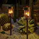 Outdoor Garden Solar Stake Lights Flickering Candle Lantern Lighting for Yard, Lawn, Patio, Pathway, Wall Decoration (2Pack, Black)