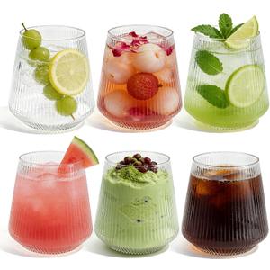 40 Pack 13.5oz Clear Plastic Stemless Glasses - Unbreakable BPA-Free Recyclable Origami-Style Ribbed Disposable & Reusable for Birthday, Weddings, Parties