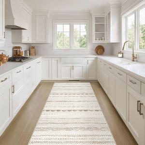 Nakagishi Runner Rug Kitchen Washable Rugs: 2x6 Non-Slip Boho Soft Modern Stain Resistant Indoor Floor Neutral Farmhouse Throw Carpet for Hallway Bathroom Laundry Room Entryway Bedroom- Beige