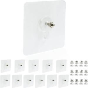 12 Pcs Adhesive Hooks Screw Hanging Wall Transparent Waterproof Reusable Seamless Sticky Hooks for Kitchens, Bathroom, Office, (Screw Length: 0.5inch)
