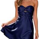 GATMAHE 2026 Cocktail Dresses for Women Strapless Satin Ruffles A Line Homecoming Dresses Navy Blue 2, Small